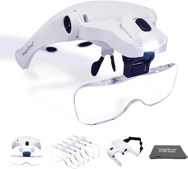 Hi Pansy MagniPros LED Illuminated Headband Magnifier Visor | Hands Free Magnifier Loupe | 5 Detach…