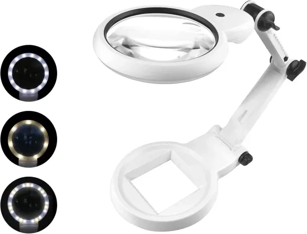 Hi Pansy 6X Magnifying Glass with Light and Stand for Close Work,Desk Magnifier with Light 3 LED Co…