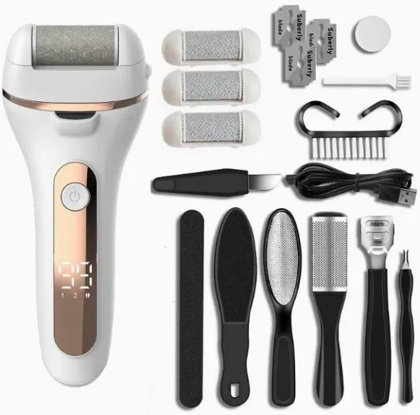LIUHUI Electric Foot Callus Remover Rechargeable Pedicure Kit with 3 Roller Heads 2 Speed IPX6 Wate…