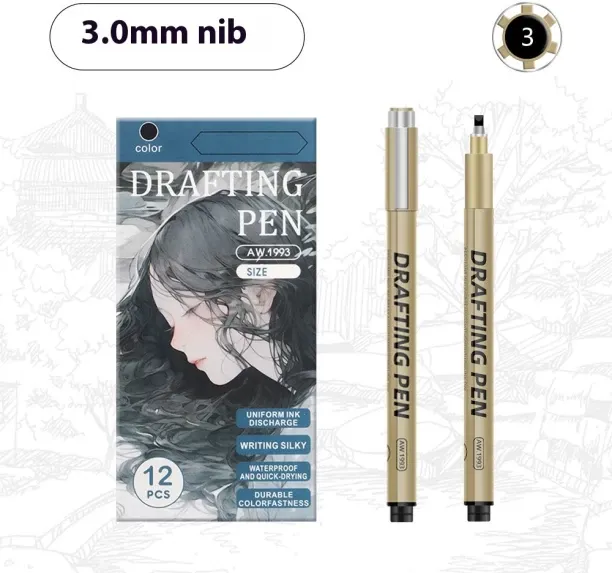 Huanix 3-1 Pcs,Manga Black Fineliner Marlers Various Pen Nibs For Sketch Back to school