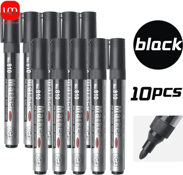 Huanix 10PCS,Permanent Markers With Fast-Drying Black Ink For Wood, Glass, And Back to school