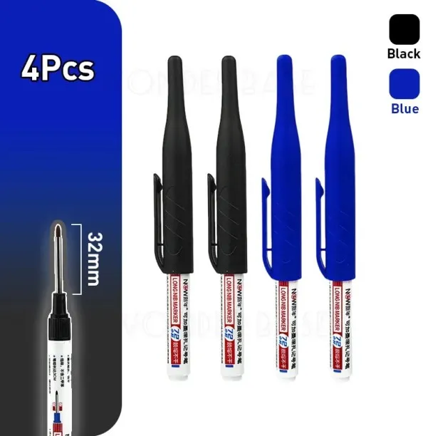 Huanix 2 Black 2 Blue,32mm Deep Hole Marker Pens Bathroom Waterproof Woodworking Back to school