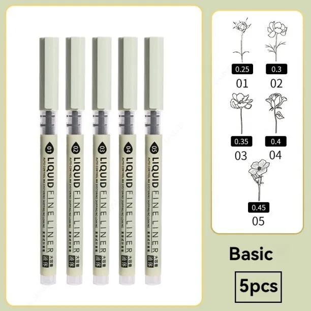 Huanix Basic style 5 pieces,Manga Art Marker Set Fine Line Sketch Pens for Back to school