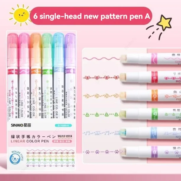 Huanix pink, Flower Line Shape Highlighter Pen Roller Tip Curve Liner Marker Back to school