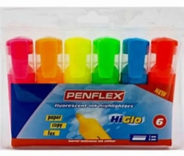 Penflex Pastel Highlighters 6 Pack -Colour May Vary-