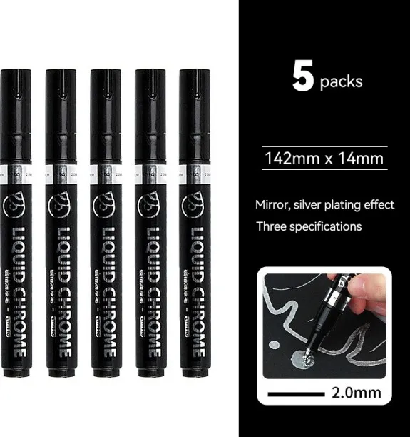 Huanix 5Pcs 2mm Silver,Mirror Marker Pen DIY Reflective Paint Pens Mirror Markers Chrome Back to sc…