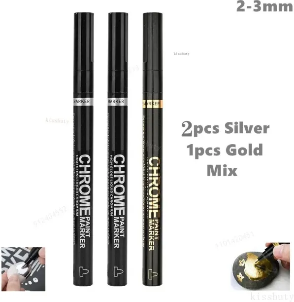 Huanix 2pcs silve 1pc gold,Mirror Marker Pen 2mm DIY Reflective Paint Pens Mirror Markers Back to s…