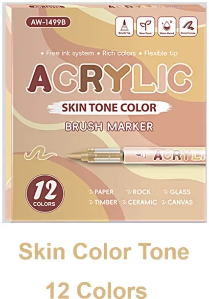Huanix 12 Colors-Skin,Acrylic Markers Soft Brush Pen Tip 7 Color Systems Back to school