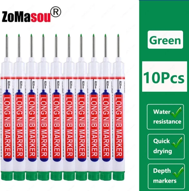 zomasou 20mm Green 10pcs,Waterproof Long Head Markers Deep Hole Marker Pen for Back to school