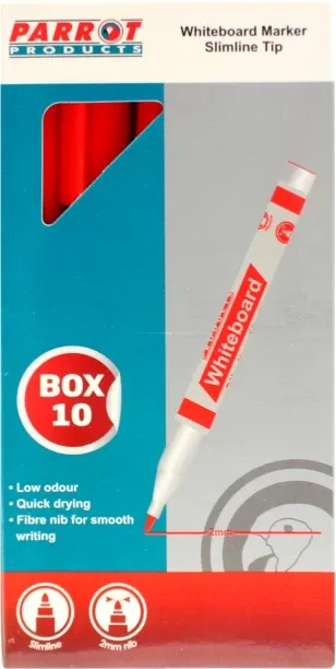 Parrot Products Whiteboard Markers (10 Markers - Slimline Tip - Red)