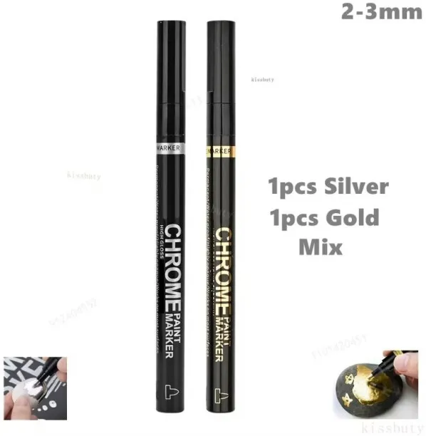 Huanix 1pc silver 1pc gold,Mirror Marker Pen 2mm DIY Reflective Paint Pens Mirror Back to school
