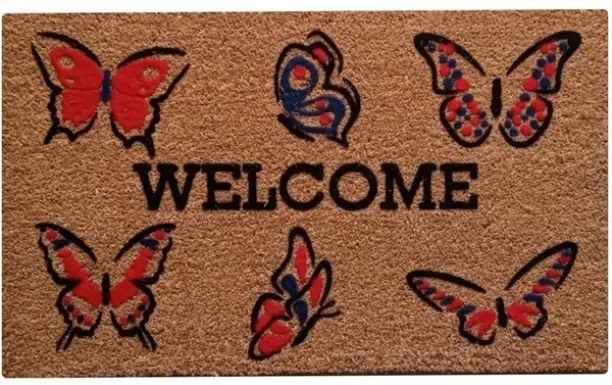 Unique Coir Butterflies Flock Mat Multicoloured 450 x 750 mm Floor Mat