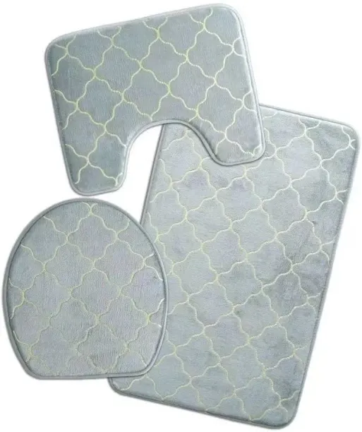 SMTE Stunning 3 Piece Anti-Slip Soft Foam Bathroom Set - Diamond Grey Anti Fatigue Mat