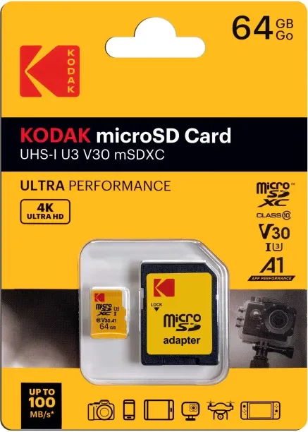 Kodak Ultra Performance with UHS-I U3 V30 for 4k Capture MicroSD Card 64 GB  Memory Card