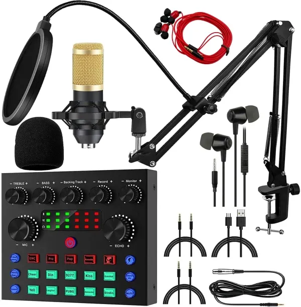 fame inc 11 Piece All In One DJ Mixer & Studio Broadcast Microphone Set & Earphones Microphone