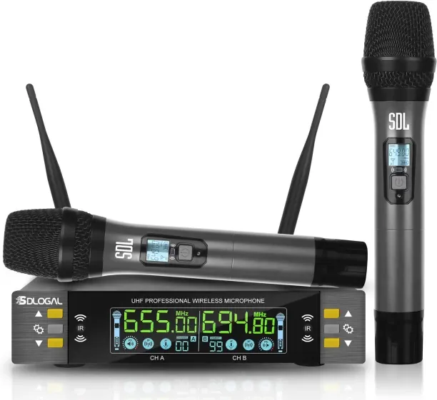 Bloo A set of 2 Wireless microphones, professional microphone system, with receiver, digital displa…