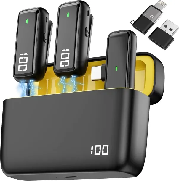 BOWENSTORE Upgraded 3 in 1 Wireless Lavalier Microphones with Charging Case for iPhone&USB C Androi…