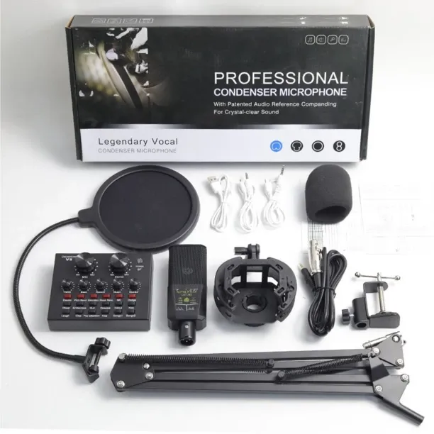 generic BM800 Microphone Kit with V8 Sound Card Studio Condenser Microphone Black Microphone