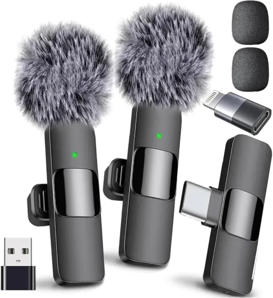 Moucles Wireless Lavalier Microphone Compatible with iPhone Android, 2 Mini Lavalier Microphones fo…
