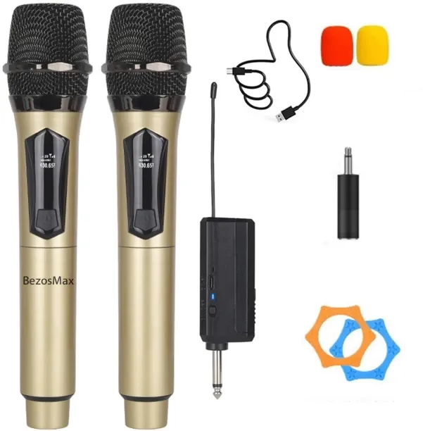 BezosMax UHF Wireless Microphones with LED Display, Rechargeable Cordless Dynamic Mic System Plug &…