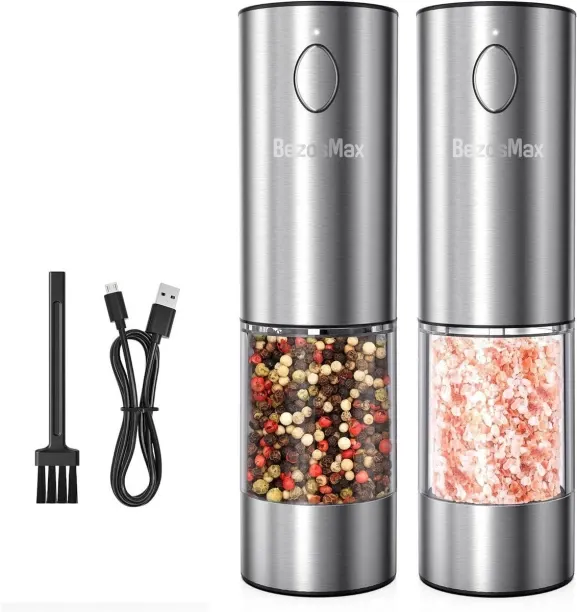 BezosMax Electric Pepper Grinder Set, Rechargeable Salt and Pepper Grinder with LED Lights, 5 Adjus…