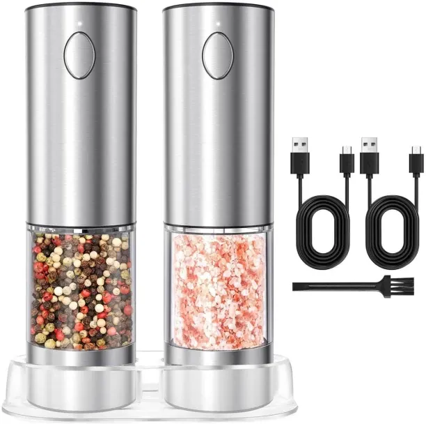 Bloo Two sets of adjustable coarseness electric pepper grinders 10 W Blender & Grinder (2 Jars, Sil…