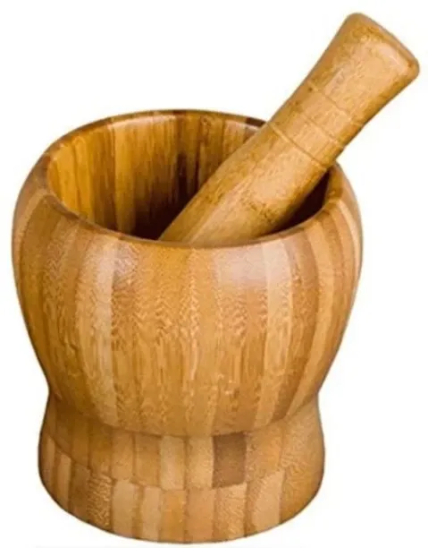 Hand Grinder Bamboo Mortar & Pestle Herb Hand 0 W Mixer Grinder (1 Jar, Brown)