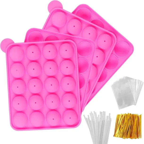 Junxidz Silicone Cake Pop Mold Set - 2 Pack Lollipop Molds Kit with 40 Cake Pop Sticks, 100 Candy T…