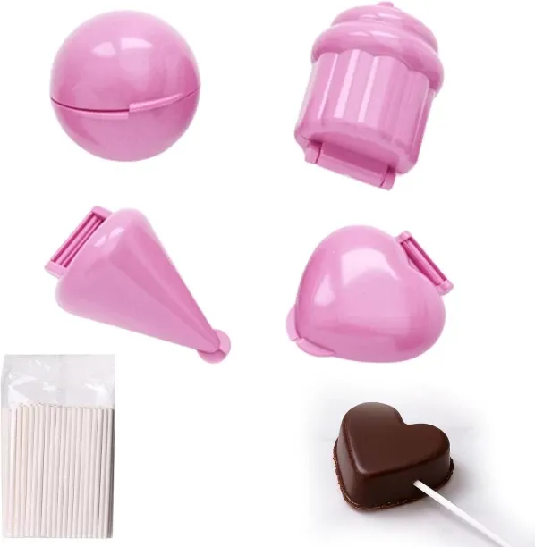 Junxidz Cake Pop Mold Set, 4 Reusable Cake Pop Molds with 100 Paper Sticks, Heart Shaped Cake Pop M…