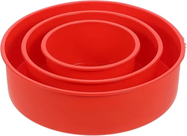 Junxidz Silicone Cake Mold Set 3-Piece Flexible Round Baking Pans 8.34In Non-Stick Reusable Bakewar…