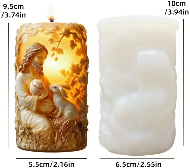 Huanix NO BD0082 MOLD,Jesus Hold Egg With Rabbit Scents Candle Silicone Mold Jesus Hold Egg Cute Ra…
