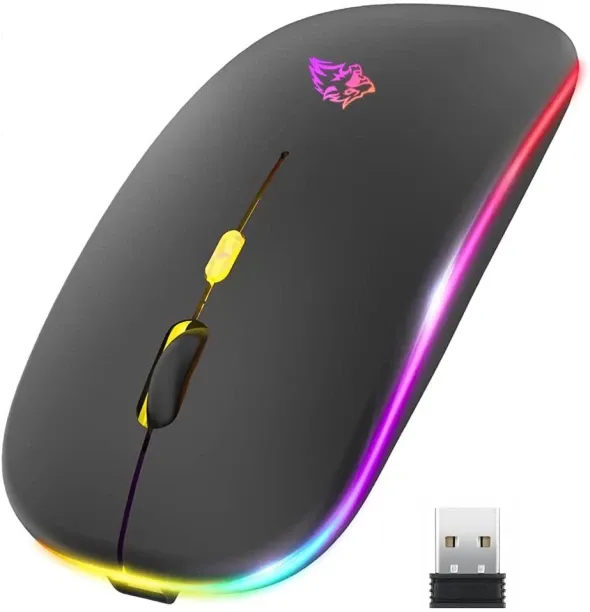 max Wireless Mouse Bluetooth and 2.4GHz Dual Modes Rechargeable RGB Ergonomic Silent Click for PC i…