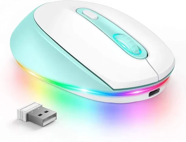 max (2.4G White Blue）BOW Purple Wireless Mouse Rechargeable Mouse for Laptop Small Cordless Mice Qu…