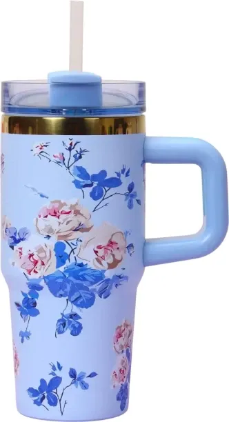 SpSp 400ML Stainless Steel Travel Double Wall Insulated Vacuum Flask Tumbler Blue Floral Fantasy St…