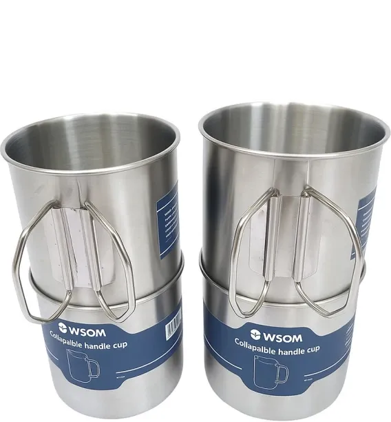 Stainless steel Camping Cups 500ml-set of 4-with folding handles WSOM collapsible cups Stainless St…