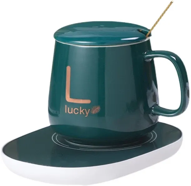 douhebaihuo GREEN 55℃ Constant Temperature Coffee Warmer Set with Ceramic Cup, Spoon, Lid and Gift …