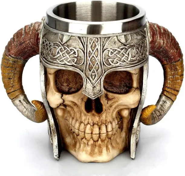 ZHY Stainless Steel Skull Viking Drinking Cup Skeleton Resin Beer Stein Tankard Coffee Tea Cup Hall…