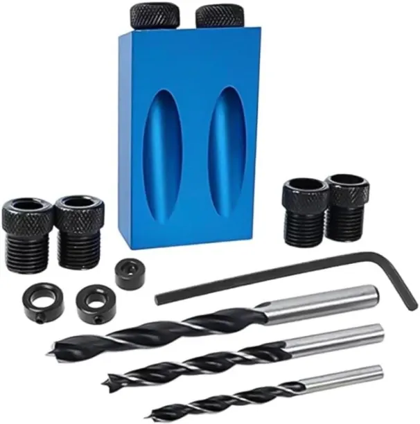 WEIWEISTORE 14Pcs Pocket Hole Jig Kit 15 Degree Wood Woodwork Guides Joint Angle Tool Carpentry Loc…