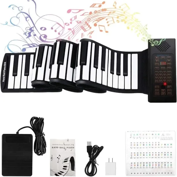 Bloo 88 Keys Roll Up Piano with Pedal Upgraded Numeric Portable Piano Sticker Keyboard for Kids Beg…