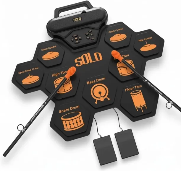 Flycross Portable Electronic Roll-Up Drum Set - 9-Pad Rechargeable Roll-Up MIDI Drum Pad with Drum