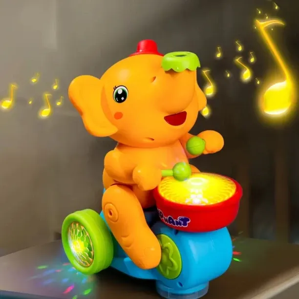 Babies-Up Orange Elephant With Music And Flashing Light Playing Drums Robot Other Musical Instrumen…