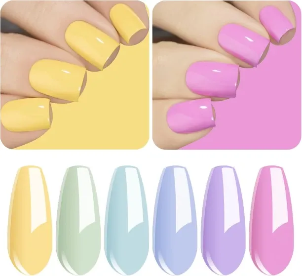 Lasonstiges Gel Nail Polish Kit,SPRING CREME Collection Nail Art 6 Colors Pastel Bright Yellow Mint…