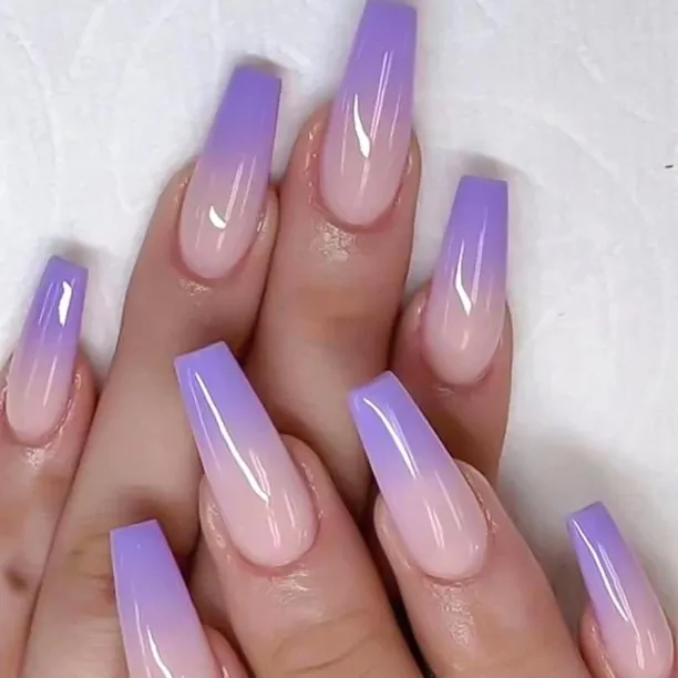 Lasonstiges Purple Press on Nails Long Coffin Fake Nails Acrylic False Nails with Purple Ombre Desi…