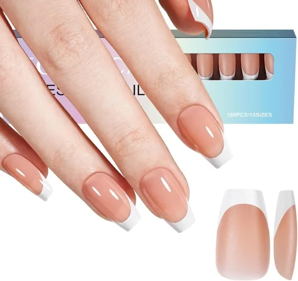 NEXUS French Gel Nail Tips - French Tip Press on Nails Brown Short Coffin Coat Tips Pre-applied Tip…
