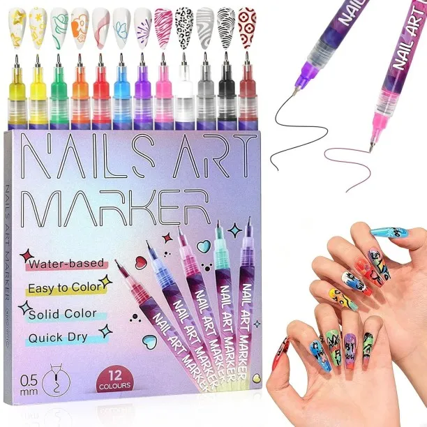 Liangheng Nail Art Pens for Beginners, 12 Color Quick Dry Fine Tip Markers, Professional Painting &…