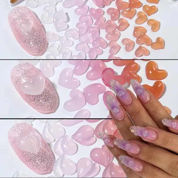 Lasonstiges Heart Nail Charms 3D Pink Resin Mix Sized Nail Art Supplies Love Crystal Heart Under Th…
