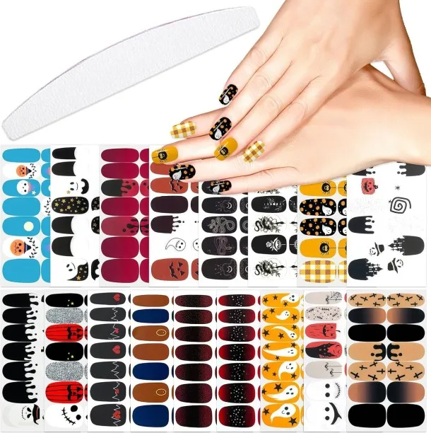 Lasonstiges 20 Sheets 280 Pcs Halloween Full Nail Wraps Nail Stickers Gothic Ghost Pumpkin Skull Na…
