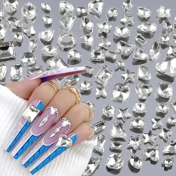 Lasonstiges Dornail 30 Pcs Mix Style Nail Rhinestones Nail Charms,3D Heart Star Nail Gems and Rhine…