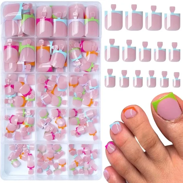 Liangheng 150pc French Tips Press on Toenails Women Fake Toenail with Glue Tab, Colored Toe Nail Pr…