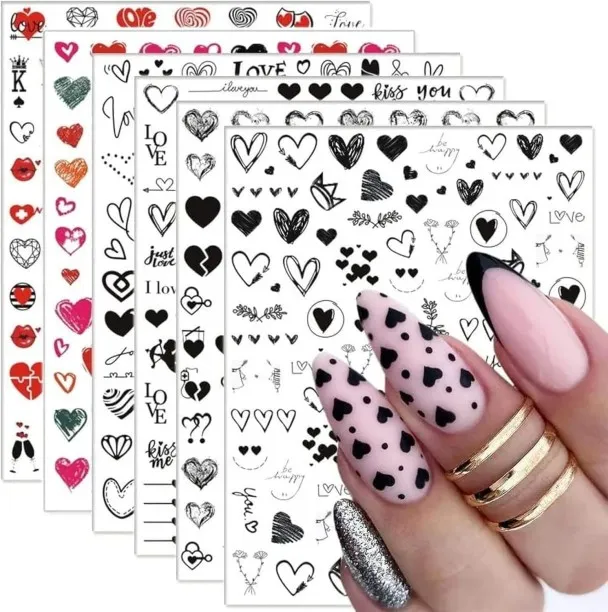 Lasonstiges Valentine's Day Nail Art Stickers Decals 3D Self-Adhesive Exquisite Fashion Love Design…